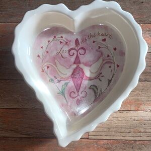Heart-Shaped Ceramic Dish with Pink and White Design